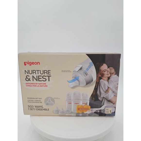 Pigeon Nuture & Nest Newborn Gift Set. 3 Bottles 3 Nipples 1 Sponge Bottle...